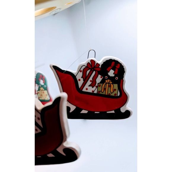 Vintage Porcelain Russ Berrie and Company Holiday Sleigh Wind Chime - Picture 1 of 6